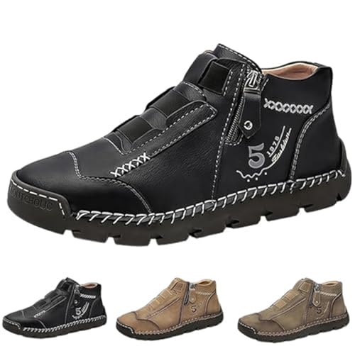 Matufit Schuhe für Herren, Leder-Slipper mit Fußgewölbeunterstützung, wasserdicht, rutschfest, Slip-on, leicht, lässig, Wanderschuhe, Schwarz , 46.5 EU von VVAULT