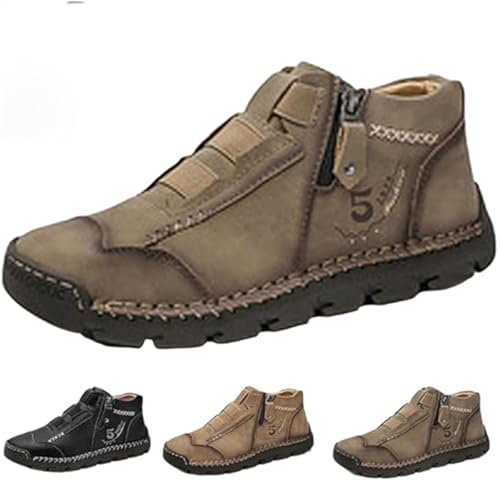 Matufit Schuhe für Herren, Leder-Slipper mit Fußgewölbeunterstützung, wasserdicht, rutschfest, Slip-on, leicht, lässig, Wanderschuhe, hellbraun, 45.5 EU von VVAULT
