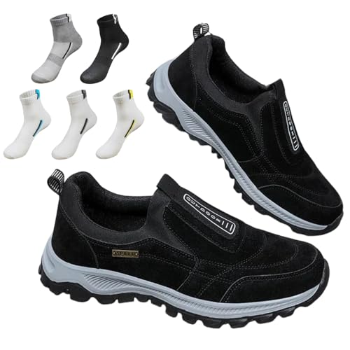 Orthopädische Schuhe Herren Slip On Walkingschuhe mit Fußgewölbeunterstützung Leichte Outdoorschuhe Wandern Arbeit Turnschuhe Schuhe, Schwarz , 40 2/3 EU von VVAULT