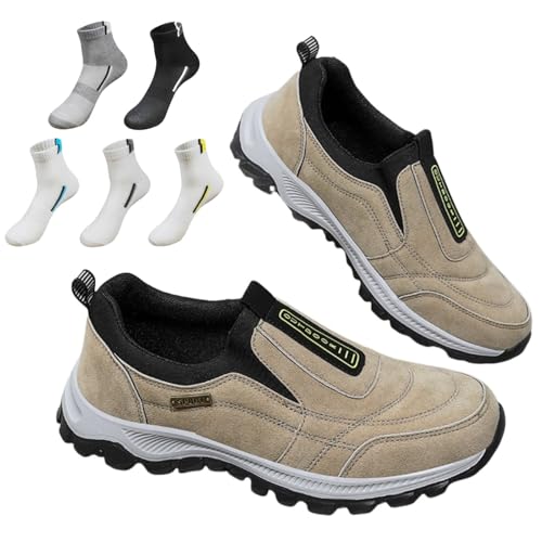Orthopädische Schuhe Herren Slip On Walkingschuhe mit Fußgewölbeunterstützung Leichte Outdoorschuhe Wandern Arbeit Turnschuhe Schuhe, khaki, 39 EU von VVAULT