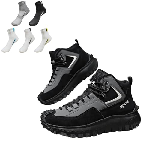 VVAULT Cushygait Stiefel Herren Outdoor Wanderstiefel Wasserdicht Wide Toe Outdoor Lederschuhe Orthopädische Schuhe für Männer, Schwarz / Grau, 45 1/3 EU von VVAULT