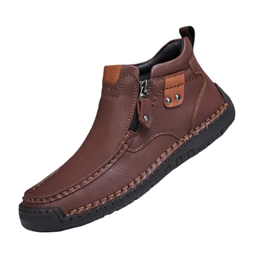 VVAULT Handgefertigte Outdoor-Komfort-Slipper für Herren, Leder, flache Schlupfschuhe, breite Zehenpartie, Herren-Leder, rutschfest, zum Fahren, Dunkelbraun 1, 42 EU von VVAULT
