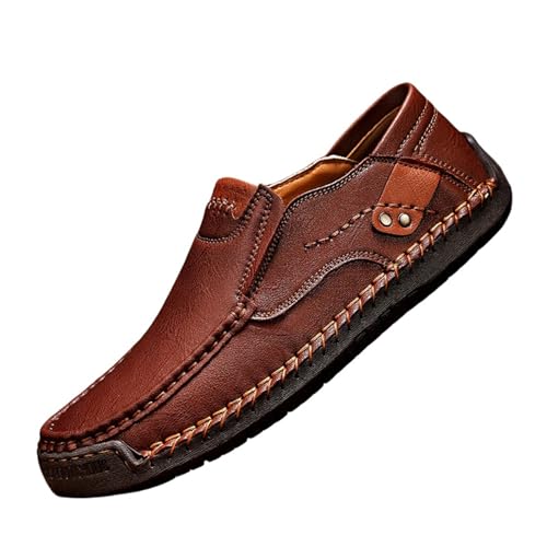 VVAULT Handgefertigte Outdoor-Komfort-Slipper für Herren, Leder, flache Schlupfschuhe, breite Zehenpartie, Herren-Leder, rutschfest, zum Fahren, dunkelbraun, 39 EU von VVAULT