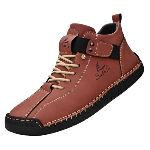 VVAULT Handgefertigte Outdoor-Komfort-Slipper für Herren, Leder, flache Schlupfschuhe, breite Zehenpartie, Herren-Leder, rutschfest, zum Fahren, rot, 42 EU von VVAULT