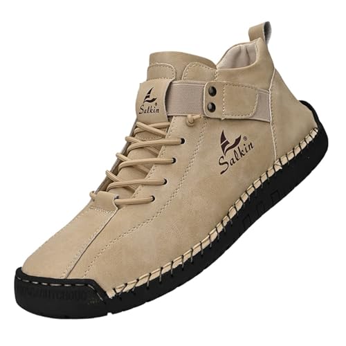 VVAULT Handgefertigte Outdoor-Komfort-Slipper für Herren, Leder, flache Schlupfschuhe, breite Zehenpartie, Herren-Leder, rutschfest, zum Fahren, sand, 38 EU von VVAULT