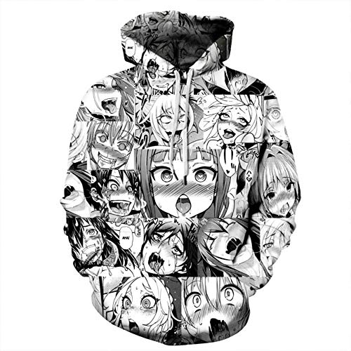 VVCPVDXCI 3D Ahegao Pullover Hoodies Damen Herren Lustig Schüchternes Mädchen Gesicht Sweatshirt Anime Streetwear Harajuku Oversized Tops, Schwarz , 5X-Large von VVCPVDXCI