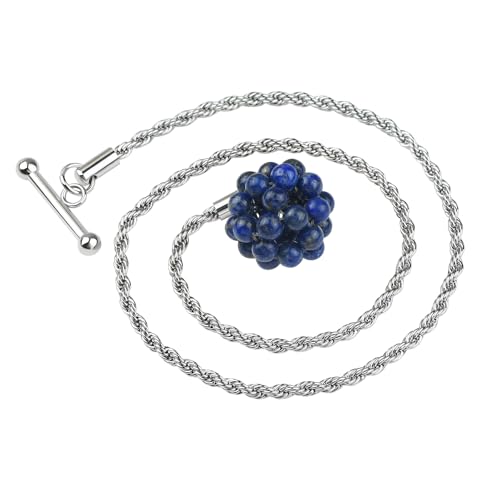 VVCome Naturstein gewebte Blume Ball Revers Kette Silber vergoldet Seil Kette mit Knebelverschluss Herren Anzug Hemd Zubehör, Blau und Silber, Large von VVCome