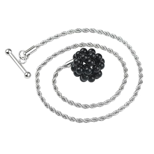 VVCome Naturstein gewebte Blume Ball Revers Kette Silber vergoldet Seil Kette mit Knebelverschluss Herren Anzug Hemd Zubehör, Schwarz und Silber, Large VVCome Naturstein gewebte Blume Ball Revers Kette Silber vergoldet Seil Kette mit Knebelverschluss Herren Anzug Hemd Zubehör, Schwarz und Silber, Large von VVCome