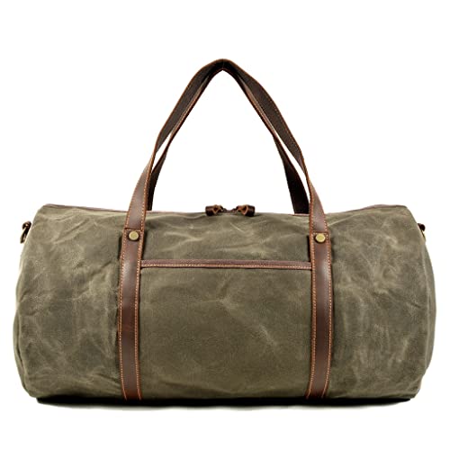 Retro Herren Reisetasche Canvas mit Leder Große Kapazität Tragbar Wasserdicht Business Travel Seesack Rotes Gepäck (Farbe: C) Kleines Geschenk, B von VVHUDA