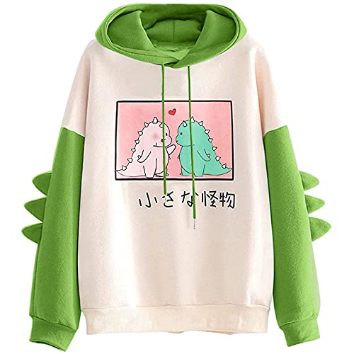 Damen Teenager Mädchen Kawaii Dino Hoodie Pullover mit Kapuze Dinosaurier Kapuzenpullover Sweatshirt Langarmshirt Oberteile Top ohne Taschen von VVIA