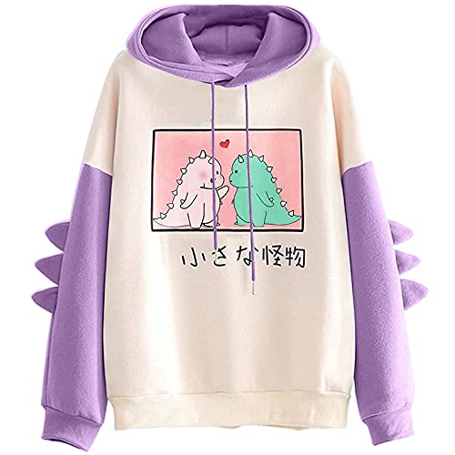 VVIA Damen Teenager Mädchen Kawaii Dino Hoodie Pullover mit Kapuze Dinosaurier Kapuzenpullover Sweatshirt Langarmshirt Oberteile Top ohne Taschen von VVIA