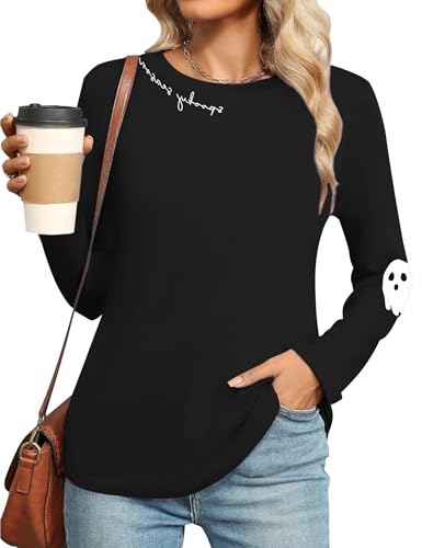VVNTY Damen Halloween Tshirt Haloween Geist Grafik Shirt KüRbis Skeletact Oberteil von VVNTY