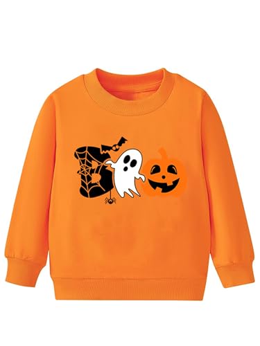 VVNTY Halloween Pullover Kinder Spooky Kürbis Pulli Baby Halloween Geist Graphic Sweatershirt (Orange1,130) von VVNTY
