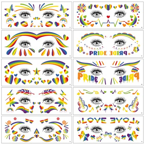 10 Blätter Stolz Tattoo, Temporäre Tattoo Regenbogen Regenbogen Gesichts, Stolz Tattoo Stickers für Kinder Erwachsene Gesicht Sommer Motto Party Pride Party Pride Parades Karneval von VVQWCY