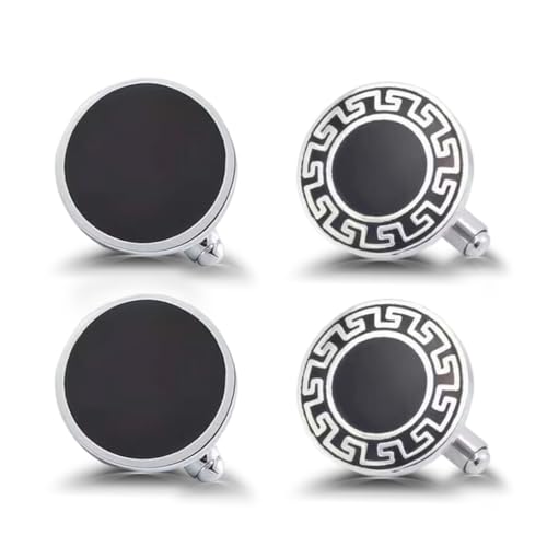 2 Paar Manschettenknöpfe herren,Manschettenknöpfe aus Edelstahl Hochzeit Klassische Manschettenknöpfe Cufflinks für Men Hochzeit Tanzparty Business (black) von VVQWCY