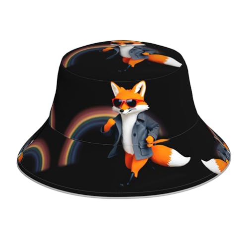 VVXBHGR Reflektierender doppelseitiger Fischerhut, Motiv: Fuchs, der Sport liebt, faltbar, für Strand, Camping, Schwarz von VVXBHGR