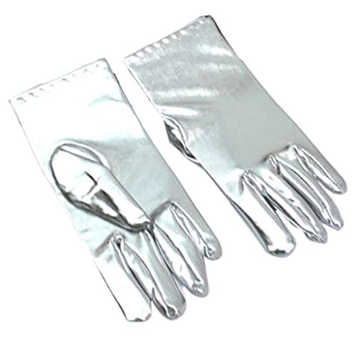 VVXXMO Damen- und Herren-Handschuhe aus Kunstleder, Spandex, kurz, glänzend, metallisch, einfarbig Gr. One size, silber von VVXXMO