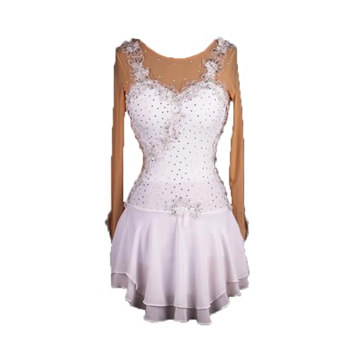 VVieer Damen Eiskunstlauf Kleid Glitzer Strasssteine Langarm Rollschuhkleid maßgeschneidert, Wettkampf-Training, Performance-Kleidung (M,White) von VVieer