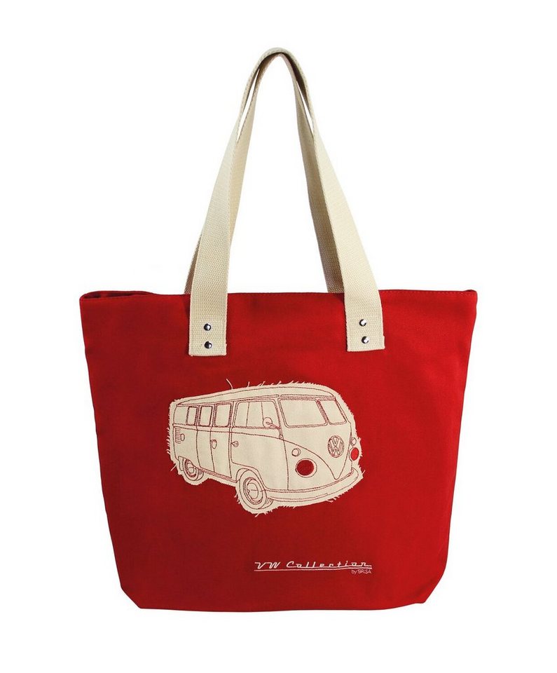 VW Collection by BRISA Einkaufsshopper Volkswagen Wiederverwendbare Canvas-Einkaufs-Tüte-Strand-Tasche, 17 l, mit T1 Bulli Bus Motive Silhouette in Rot VW Collection by BRISA Einkaufsshopper Volkswagen Wiederverwendbare Canvas-Einkaufs-Tüte-Strand-Tasche, 17 l, mit T1 Bulli Bus Motive Silhouette in Rot von VW Collection by BRISA