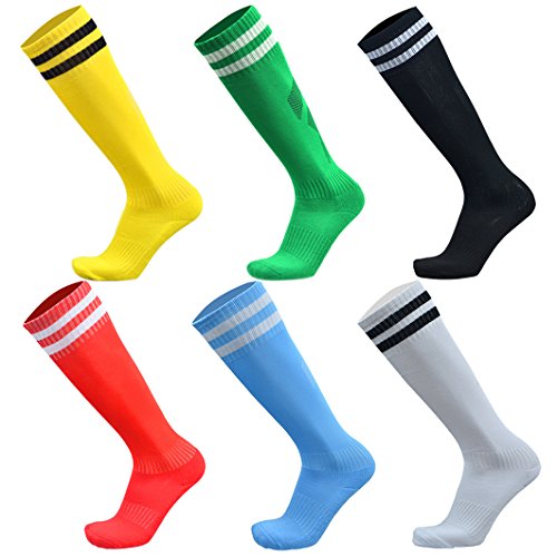 VWU Unisex Jungen Frauen Herren Fußball Socken Baumwolle 6er Pack (Muti, Large) von VWU