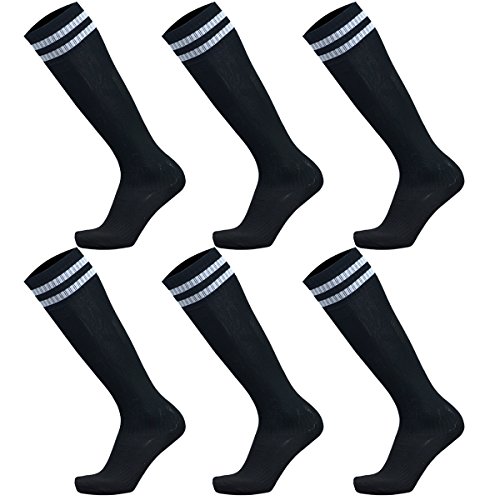 VWU Unisex Jungen Frauen Herren Fußball Socken Baumwolle 6er Pack (Schwarz, Large) von VWU