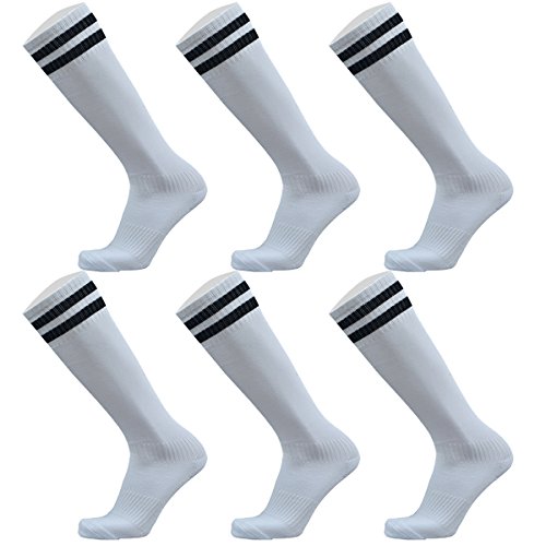 VWU Unisex Jungen Frauen Herren Fußball Socken Baumwolle 6er Pack (Weiß, Small) von VWU