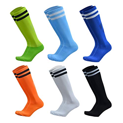 VWU Unisex Jungen Frauen Herren Fußball Socken Baumwolle 6er Pack (Mehrfarbig, Large) von VWU