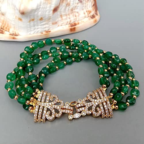 VWWJCCRO 6 Strands Faceted Coin Green Agate Bracelet Cubic Zirconia Pave Clasp luxury style for women von VWWJCCRO