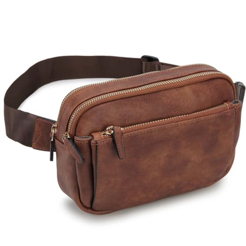 VX VONXURY Bauchtasche Damen Herren, Vegan Leder Hüfttasche Gürteltasche, Klein Sling Crossbody Bag Umhängetasche mit Verstellbarer Schultergurt für Sport Laufen Radfahren Reisen Camping, Braun von VX VONXURY