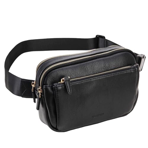 VX VONXURY Bauchtasche Damen Herren, Vegan Leder Hüfttasche Gürteltasche, Klein Sling Crossbody Bag Umhängetasche mit Verstellbarer Schultergurt für Sport Laufen Radfahren Reisen Camping, Schwarz von VX VONXURY