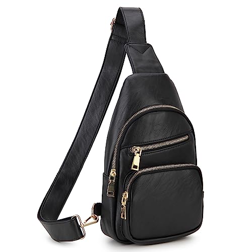 VX VONXURY Brusttasche Damen, Vegan Leder Bauchtasche Umhängetasche Klein, Sling Bag mit Breiten Gurten für Outdoorsport Reisen Arbeiten Einkaufen von VX VONXURY