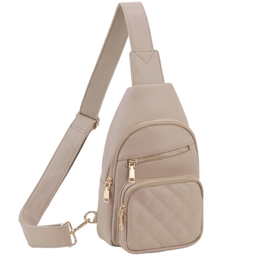 VX VONXURY Brusttasche Damen, Vegan Leder Bauchtasche Umhängetasche Klein, Sling Bag mit Breiten Gurten für Outdoorsport Reisen Arbeiten Einkaufen von VX VONXURY