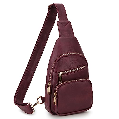 VX VONXURY Brusttasche Damen, Vegan Leder Bauchtasche Umhängetasche Klein, Sling Bag mit Breiten Gurten für Outdoorsport Reisen Arbeiten Einkaufen von VX VONXURY