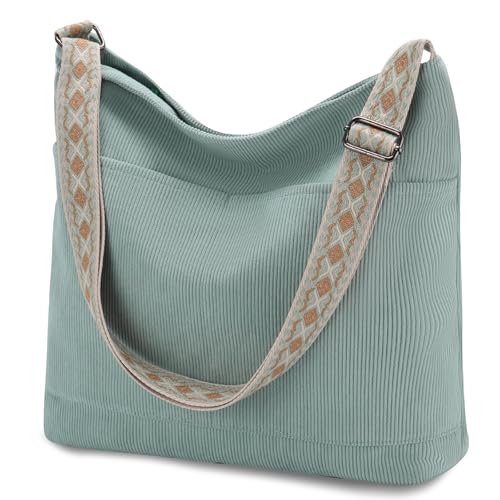 VX VONXURY Damen Handtasche Umhängetasche Canvas/Cord Taschen Große Crossbody Bag Schultertasche mit Reißverschluss Tote für Arbeit Schule Shopper Teen Mädchen von VX VONXURY