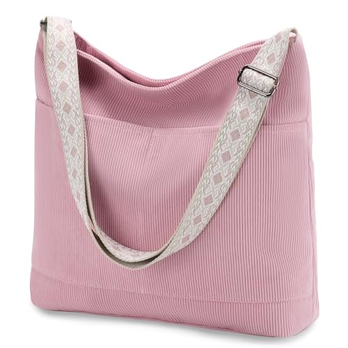 VX VONXURY Damen Handtasche Umhängetasche Canvas/Cord Taschen Große Crossbody Bag Schultertasche mit Reißverschluss Tote für Arbeit Schule Shopper Teen Mädchen von VX VONXURY