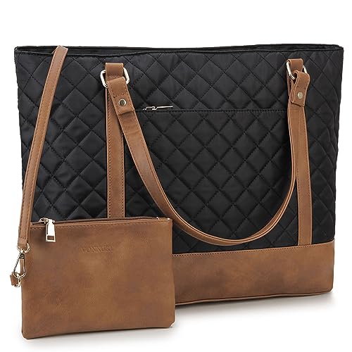 VX VONXURY Laptop Handtasche Damen Laptoptasche,15,6 Zoll Computer Umhängetasche Lehrer Arbeitstasche Reisetasche mit kleinem Beutel (Schwarzes Gitter) von VX VONXURY