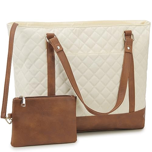 VX VONXURY Laptop Handtasche Damen Laptoptasche,15,6 Zoll Computer Umhängetasche Lehrer Arbeitstasche Reisetasche mit kleinem Beutel (Weißes Gitter) von VX VONXURY