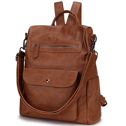 VX VONXURY Rucksack Damen, Groß Anti-Diebstahl Reiserucksack für Frauen 2 in 1 Elegant PU Leder Cityrucksack für Arbeit Schule (Braun) von VX VONXURY