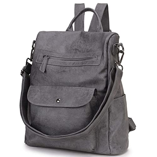 VX VONXURY Rucksack Damen, Anti-Diebstahl-Reiserucksack für Frauen 2 in 1, Elegant Vegan Leder Tagesrucksack für die Arbeit Schule Grau von VX VONXURY