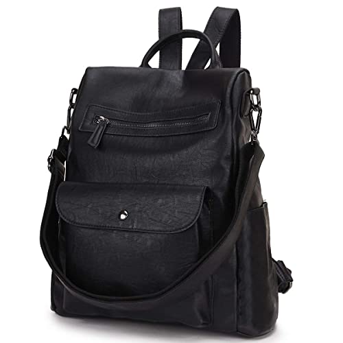 VX VONXURY Rucksack Damen, Groß Anti-Diebstahl-Reiserucksack für Frauen 2 in 1, Elegant PU Leder Tagesrucksack für die Arbeit Schule Schwarz von VX VONXURY