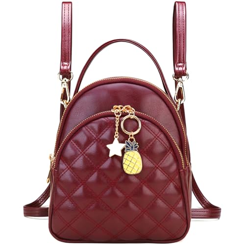 VX VONXURY Rucksack Damen Klein, Mini Rucksack Elegant, Pu Leder 2 in 1 Reiserucksack mit Abnehmbarem Riemen für Reisen Arbeit Freizeit Schule (Burgund) von VX VONXURY