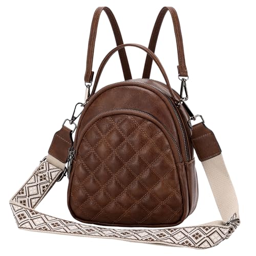 VX VONXURY Rucksack Damen Klein, Elegant Tasche Frauen Pu Leder Cityrucksack mit Kopfhörer Loch Rucksackhandtaschen Reisetasche 2 in 1 für Reisen Arbeit Schule von VX VONXURY