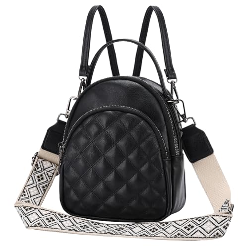 VX VONXURY Rucksack Damen Klein, Elegant Tasche Frauen Pu Leder Cityrucksack mit Kopfhörer Loch Rucksackhandtaschen Reisetasche 2 in 1 für Reisen Arbeit Schule von VX VONXURY