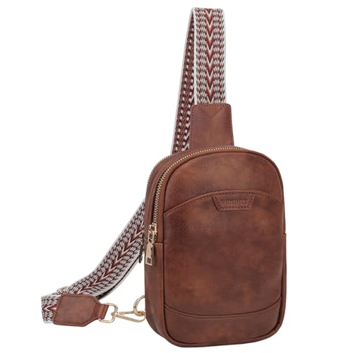 VX VONXURY Brusttasche Damen, PU Leder Sling Bag Damen Herren, Mehrzweck Crossbody Bag Klein Umhängetasche Schultertasche für Outdoorsport, Reisen, Einkaufen von VX VONXURY