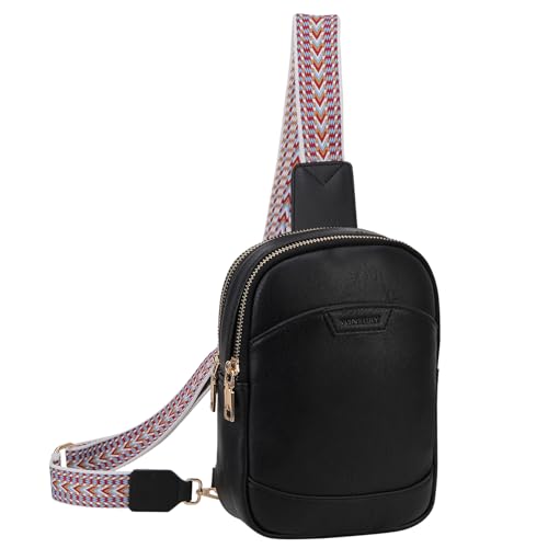 VX VONXURY Brusttasche Damen, PU Leder Sling Bag Damen Herren, Mehrzweck Crossbody Bag Klein Umhängetasche Schultertasche für Outdoorsport, Reisen, Einkaufen von VX VONXURY