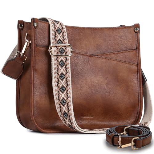 VX VONXURY Umhängetasche Damen, Elegant Schultertasche Crossbody Tasche aus Vegan Leder, Mode Beuteltasche, Hobo Handtasche mit 2 Verstellbaren Riemen, Braun von VX VONXURY