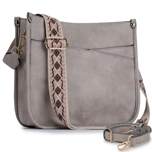 VX VONXURY Umhängetasche Damen, Elegant Schultertasche Crossbody Tasche aus Vegan Leder, Mode Beuteltasche, Hobo Handtasche mit 2 Verstellbaren Riemen, Grau von VX VONXURY