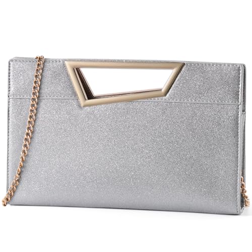 VX VONXURY Umhängetasche Damen Handtasche, Clutch Silber Klein Elegant Abendtasche Vegan Leder Geldbörsen für Hochzeit Party Abendessen von VX VONXURY