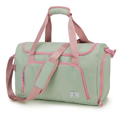 VX VONXURY Weekender Reisetasche Damen, Sporttasche Duffel Bag, 30 L Groß Handgepäck Tasche mit Schuhfach & Nass-Tasche, Trolley-Hülle für Yoga, Tanz, Geschäftsreisen (Grün) von VX VONXURY