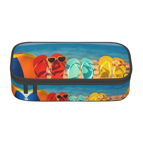 VXXNlnn Bunte handgezeichnete Kunst mit Pfeil-Druck im Boho-Stil – Mehrzweck-Stift-Organizer, Schreibwarentasche, perfekt für Schule, Büro und Reisen, Bunter Flip Flops Strandball, Einheitsgröße von VXXNlnn